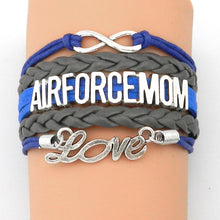 Drop Shipping Air Force Mom Bracelet  Double Heart Charm Blue with Grey Col