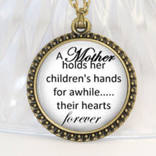 Mother child necklace quote, mother has her children's hands jewelry, mothe