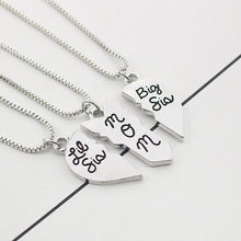 3pcs/set Lettering Necklace"Little Sis MOM Big Sis" Love Heart Pendant Moth