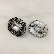 Vintage Geometric Ancient Silver Clear Square Glass Rhinestone Clip On Earr