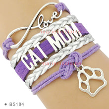 (10 PCS/lot) Infinity Love Cat Mom Leather Wrap Bracelets Multilayer Cat Mo