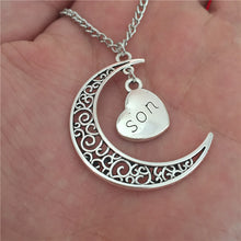 70CM Sweater Chain New Antique Silver Crescent Moon Pendant Love Family Gif
