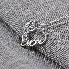 Silver heart shaped "mom" hollow crystal pendant necklace, mother the best
