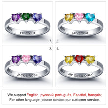 Personalized Gift 925 Sterling Sliver Birthstone Heart Rings Custom Family