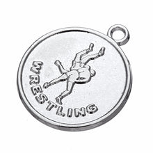 Skyrim Sports rhodium plated Wrestling disc charm antique silver plated wre