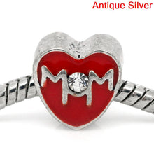 DoreenBeads European Charm Beads Heart antique silver Enamel Red W/White Rh