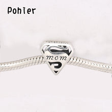 925 Sterling Silver Super Mom Heart Charm European Beads Fit Pandora Bracel