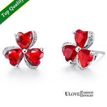 Uloveido Clover Flower Earings with Stones Jewelry Blue Cubic Zirconia Brin