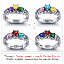 925 Sterling Sliver Personalized Name Birthstone Heart Rings Custom Family
