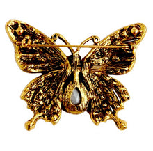 2" Vintage Butterfly Brooch Antique Gold Tone Rhinestone Crystal Diamante J