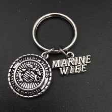 Antique Silver Tone United Stated Military Marine Mom Charm Keychain Stainl