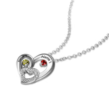 Personalized 925 Sterling Silver 2 Birthstone Necklace Pendants Engraved He