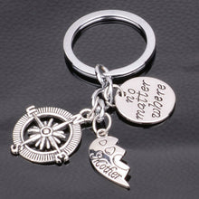 New 2PCs No Matter where Heart Mother Daughter Compass Key Chain Ring Gifts