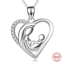 YFN Genuine 925 Sterling Silver Mother And Child Pendant Necklace Mom Hold