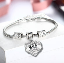 Engraved MOM Family Gifts Love Heart Rhinestone Crystal Charm Pendant Silve