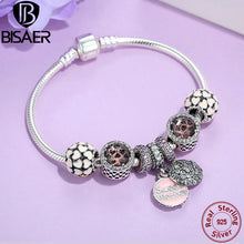 Genuine 925 Sterling Silver Snake Charm Bracelet & Bangle With Love Mother