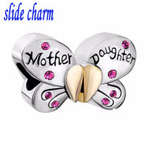 slide charm Free shipping Separable a butterfly pink  Crystal Heart Mom Cha