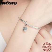 WOSTU Real 925 Sterling Silver I Love My Mom Pendant Charm Fit Original Pan