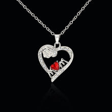 hollow out heart rose flower MOM red crystal pendant necklace fashion women