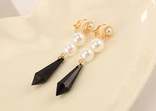 Hot Earrings Black Earring With Rhinestone No Piercing Ear Clip Pearl Clip