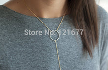 Fashion Gold Color Thin Chain Round Circle Simple Necklace Long Tassel Bar