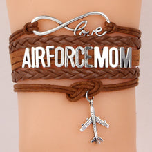 (10pcs/lot) Infinity Love AIRFORCE MOM Bracelet Airplane Charm Leather Rope