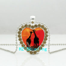 New Mom and Baby Giraffe Heart Necklace Couple Giraffes Crystal Pendant Jew