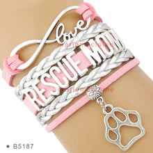 (10 PCS/lot)Infinity Love Rescue Mom Leather Wrap Bracelets Multilayer Dog