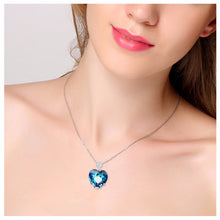 YFN Fashion Women Necklace Four Leaf Clover & Love Heart Blue Austrian Crys