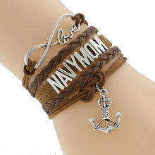 Custom Infinity Love Navy Mom Bracelet Navy Wife Anchor Black Wax line Cash
