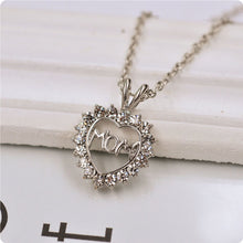 JINSE  Trendy Love "Mom" Fully Crystal Heart Pendant Necklace Mother's Day