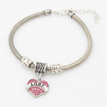 Family Mom Sister Daughter Crystal Heart Bracelet Silver Color Pink Rhinest