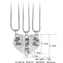 New 3pcs Lettering Necklace"Little Sis Mom Big Sis" Love Heart Pendant Fami