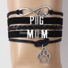 Drop shipping Infinity Love Pug Mom Bracelet & Bangles Dog Paw Charm Handma