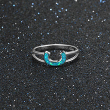 Female Letter C Design Blue Opal Stone Ring Women Authentic 925 Sterling Si