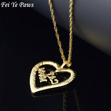 Fei Ye Paws Silver Color Crystal Zircon Cat Mom Heart Pendant Necklaces Cat