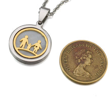 Two Tone Stainless Steel Family Boy and Girl Dad Mom Kid Inlaid Shell Round