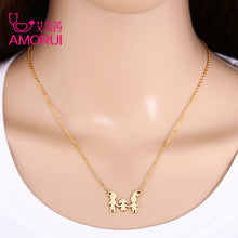 AMORUI New Family of Three Stainless Steel Choker Statement Necklace Women