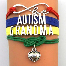 Unisex Handmade Autism Silver Pendant Love Heart Woven Charm Bracelet Bradi