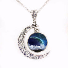 1 Pieces Crescent Moon and Nebula Glass Cabochon Necklace New Moon Pendant