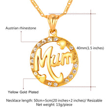 U7 Mothers Day Gifts For Mom Necklace & Pendant Round Rhinestone Crystal Go