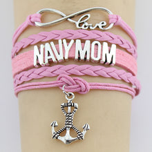 Drop Shipping Infinity Love Navy Mom Bracelet Handmade Leather Braid Charm