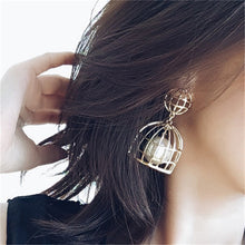 Mom New Korean Simulated Pearl Cage Earrings for women Big Hollow cage earr