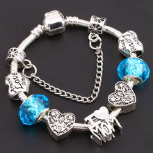 BAOPON Silver Heart Bracelets For Women With Blue Crystal & Glass Murano MO