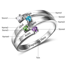 Friendship & Family Ring Engrave 4 Names DIY Custom Birthstone 925 Sterling