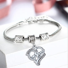 Crystal Rhinestone Love Heart Mom Mother Bangle Family Member Bracelet Engr