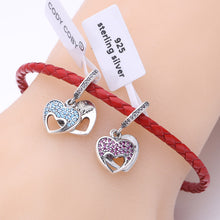 925 Sterling Silver I Love My Mom Charm Red Crystal Heart Beads Fit Pandora