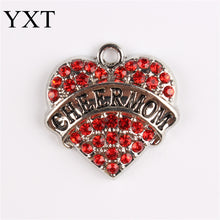 Pink White Blue Red New Love Heart Letter CHEER MOM Crystal Charm Pendant F