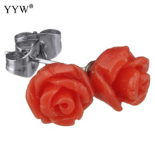 YYW Wedding Mom 7/8/9mm Colorful Resin Imitation Coral Stone Flower Earring