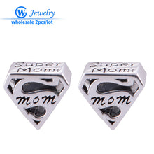2pcs/lot Super mom 925 sterling silver charms for jewelry making best diy g